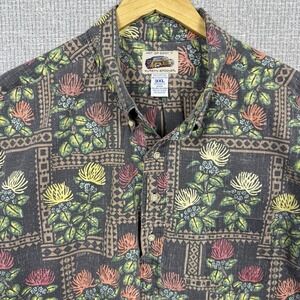 Vtg 90's Reyn Spooner Sz 3XL Art Eddy Brown Floral Tropical Popover Pincushion